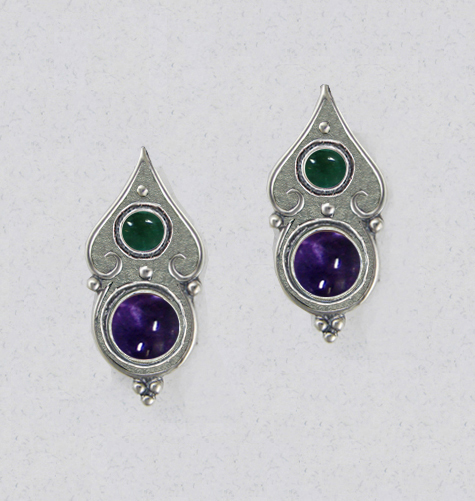 Sterling Silver Gothic Look Post Stud Earrings With Iolite And Fluorite